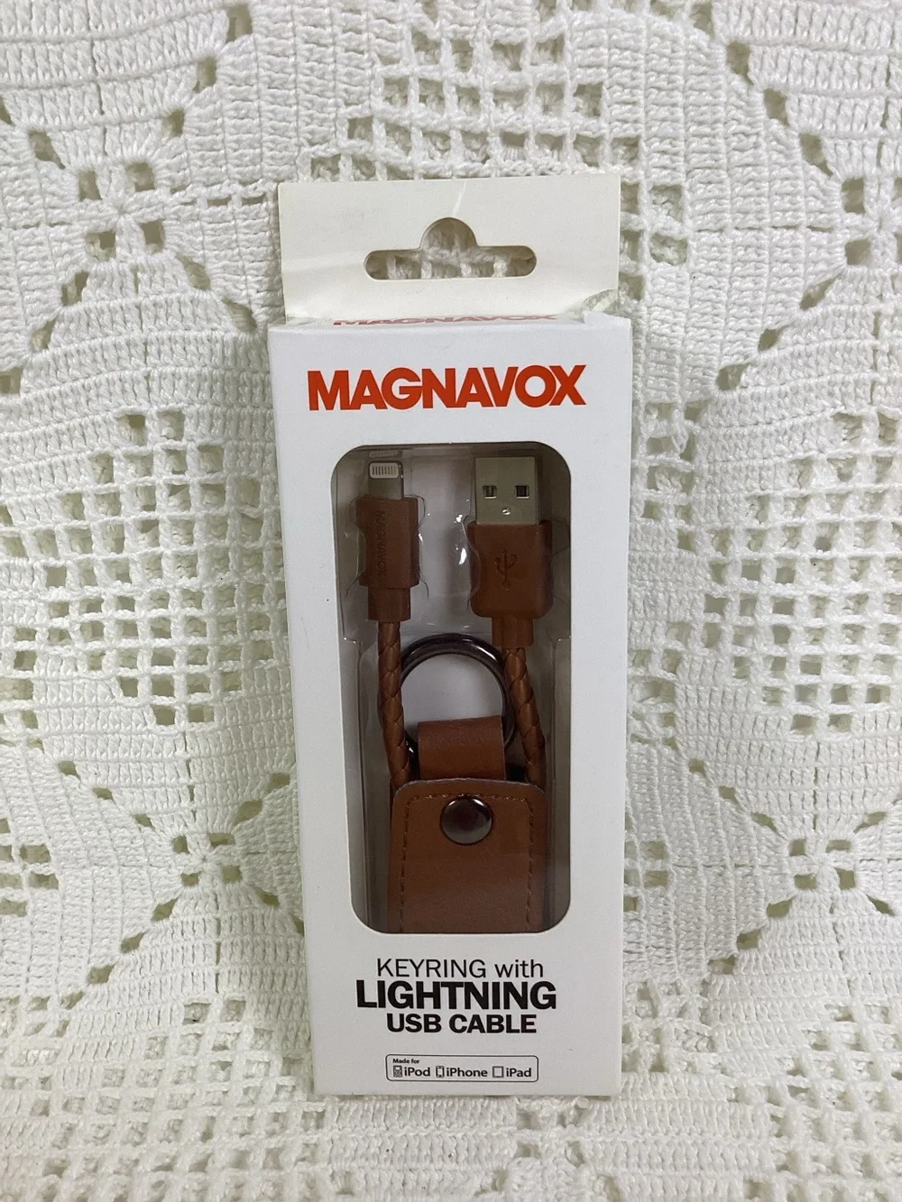 Magnavox Brown Keyring Lightning USB Cable